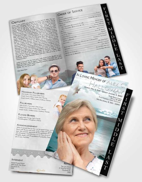 2 Page Graduated Step Fold Funeral Program Template Brochure Loving Embrace Lake Front