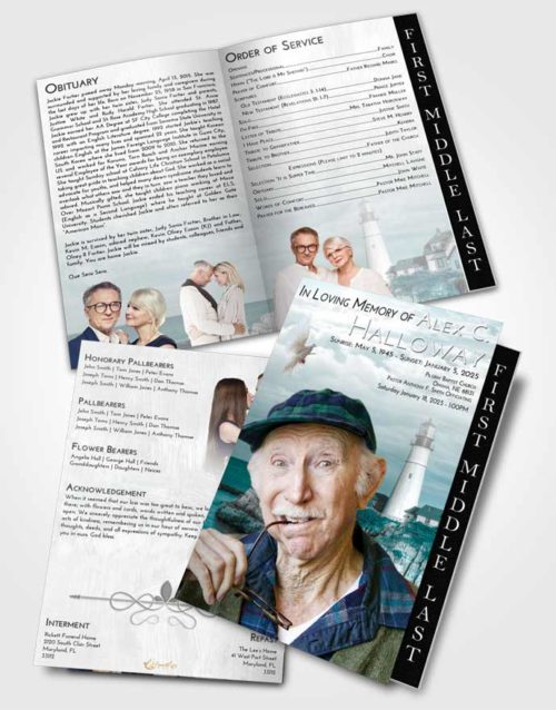 2 Page Graduated Step Fold Funeral Program Template Brochure Loving Embrace Lighthouse Journey