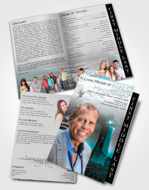 2 Page Graduated Step Fold Funeral Program Template Brochure Loving Embrace Lighthouse Magnificence