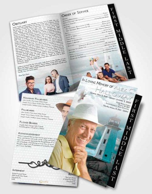 2 Page Graduated Step Fold Funeral Program Template Brochure Loving Embrace Lighthouse Safety