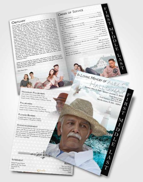 2 Page Graduated Step Fold Funeral Program Template Brochure Loving Embrace Lighthouse Secret