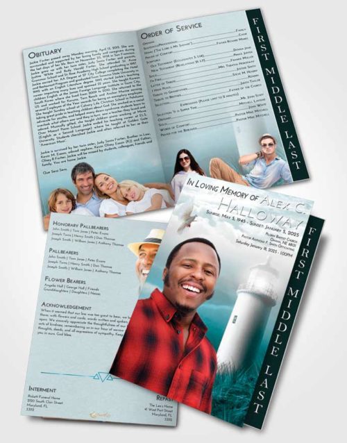 2 Page Graduated Step Fold Funeral Program Template Brochure Loving Embrace Lighthouse Serenity
