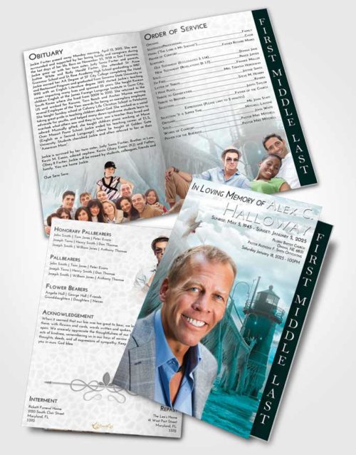 2 Page Graduated Step Fold Funeral Program Template Brochure Loving Embrace Lighthouse Tranquility