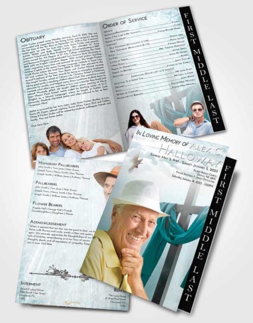 2 Page Graduated Step Fold Funeral Program Template Brochure Loving Embrace Loving Cross