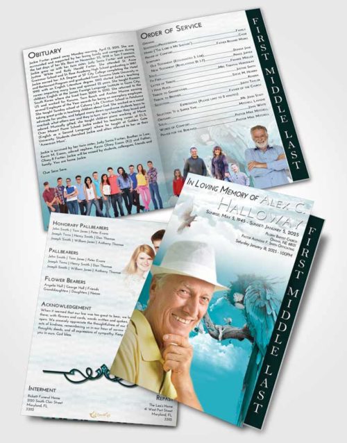 2 Page Graduated Step Fold Funeral Program Template Brochure Loving Embrace Magical Parrot