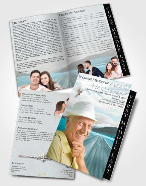 2 Page Graduated Step Fold Funeral Program Template Brochure Loving Embrace Morning Highway