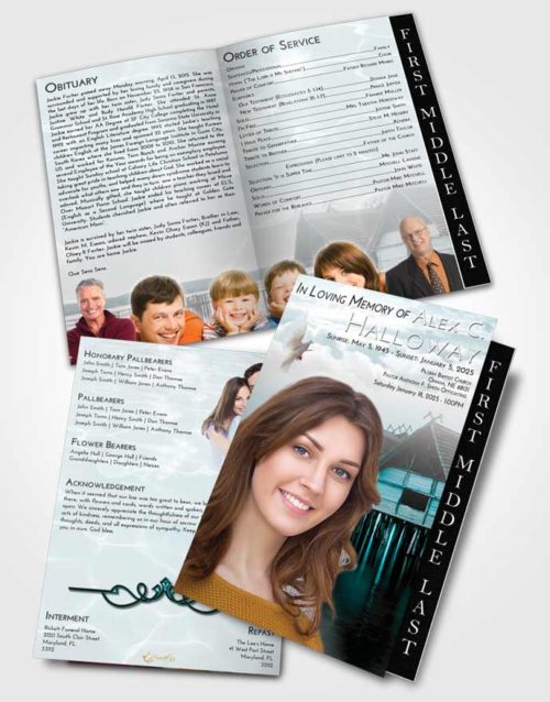 2 Page Graduated Step Fold Funeral Program Template Brochure Loving Embrace Ocean Living