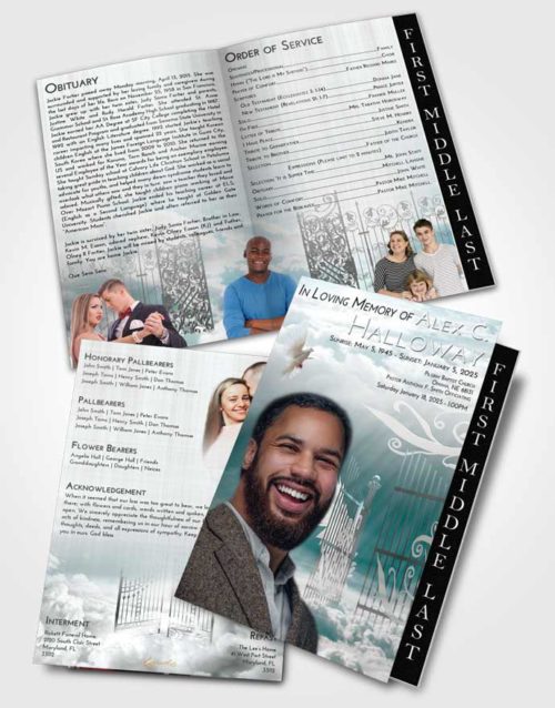 2 Page Graduated Step Fold Funeral Program Template Brochure Loving Embrace Precious Gates to Heaven