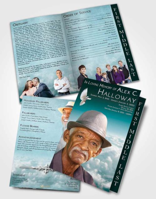 2 Page Graduated Step Fold Funeral Program Template Brochure Loving Embrace Return to the Clouds