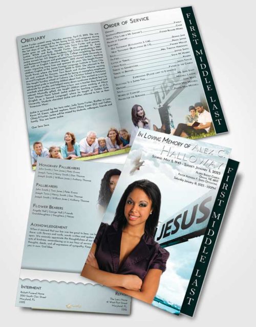 2 Page Graduated Step Fold Funeral Program Template Brochure Loving Embrace Road to Jesus