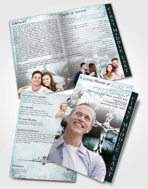 2 Page Graduated Step Fold Funeral Program Template Brochure Loving Embrace Rosary Life