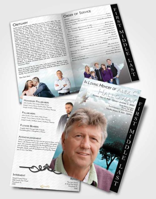 2 Page Graduated Step Fold Funeral Program Template Brochure Loving Embrace Scenic Sky