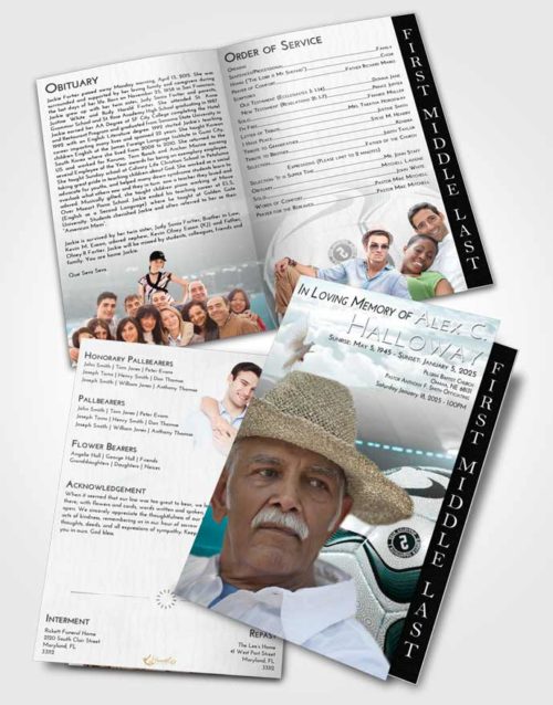 2 Page Graduated Step Fold Funeral Program Template Brochure Loving Embrace Soccer Life