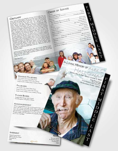 2 Page Graduated Step Fold Funeral Program Template Brochure Loving Embrace Soccer Love