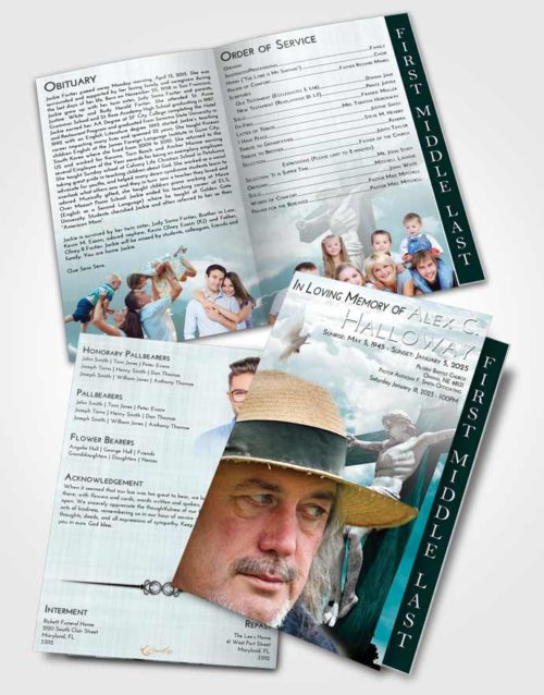 2 Page Graduated Step Fold Funeral Program Template Brochure Loving Embrace Spiritual Cross