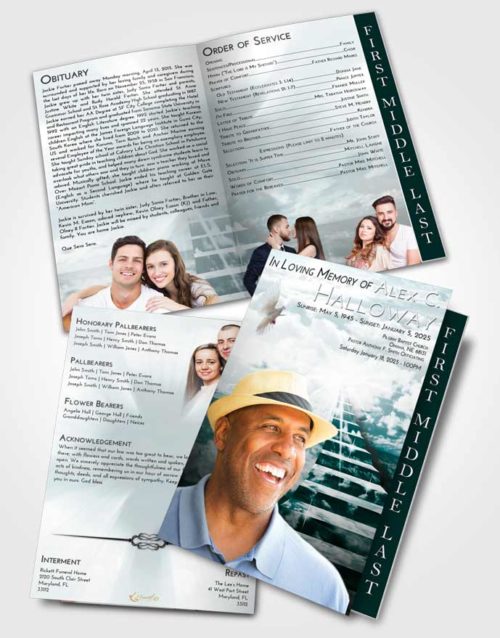 2 Page Graduated Step Fold Funeral Program Template Brochure Loving Embrace Stairway for the Soul