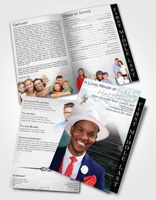 2 Page Graduated Step Fold Funeral Program Template Brochure Loving Embrace Stairway to Eternity