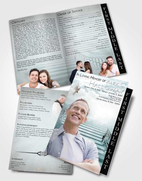 2 Page Graduated Step Fold Funeral Program Template Brochure Loving Embrace Stairway to Freedom