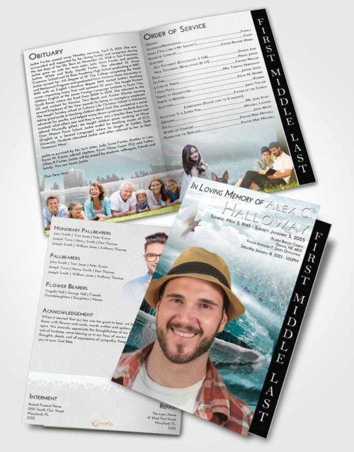 2 Page Graduated Step Fold Funeral Program Template Brochure Loving Embrace Summer Waves