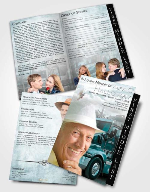 2 Page Graduated Step Fold Funeral Program Template Brochure Loving Embrace Trucker Days