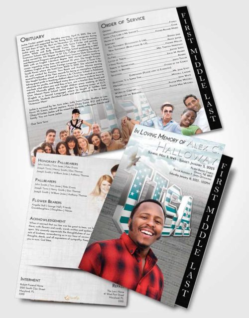 2 Page Graduated Step Fold Funeral Program Template Brochure Loving Embrace USA