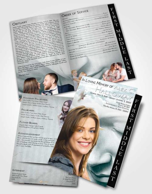 2 Page Graduated Step Fold Funeral Program Template Brochure Loving Embrace Virgin Mary