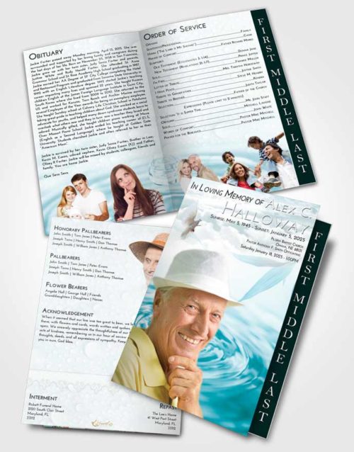 2 Page Graduated Step Fold Funeral Program Template Brochure Loving Embrace Water Droplet