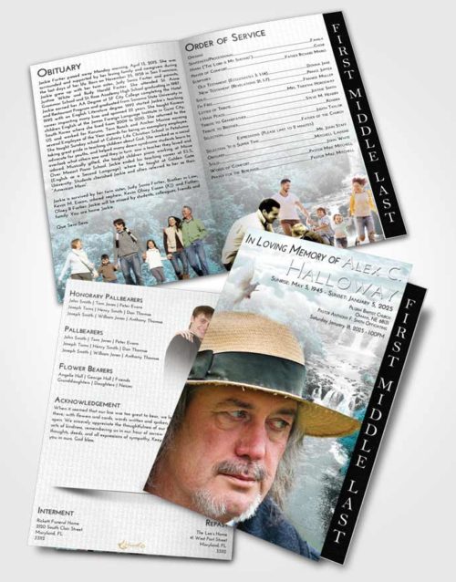 2 Page Graduated Step Fold Funeral Program Template Brochure Loving Embrace Waterfall Liberty
