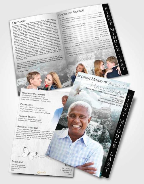 2 Page Graduated Step Fold Funeral Program Template Brochure Loving Embrace Waterfall Masterpiece
