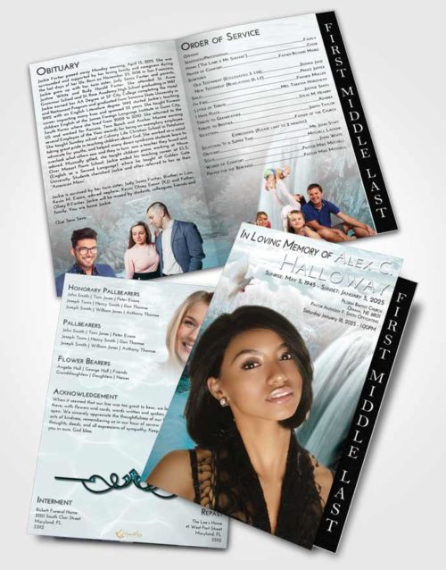 2 Page Graduated Step Fold Funeral Program Template Brochure Loving Embrace Waterfall Serenity