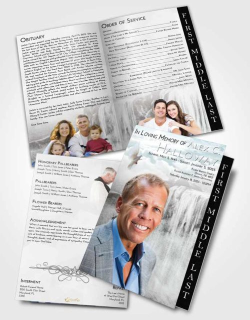 2 Page Graduated Step Fold Funeral Program Template Brochure Loving Embrace Waterfall Tranquility