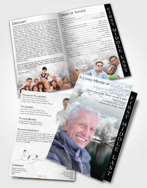2 Page Graduated Step Fold Funeral Program Template Brochure Loving Embrace White Winter Park