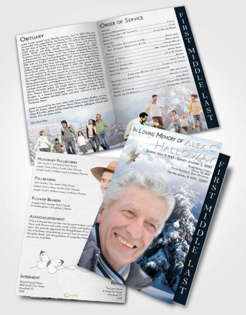 2 Page Graduated Step Fold Funeral Program Template Brochure Loving Embrace Winter Wonderland