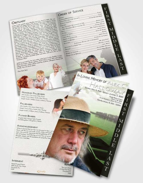 2 Page Graduated Step Fold Funeral Program Template Brochure Loving Fishing Desire
