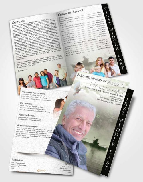 2 Page Graduated Step Fold Funeral Program Template Brochure Loving Fishing Tranquility