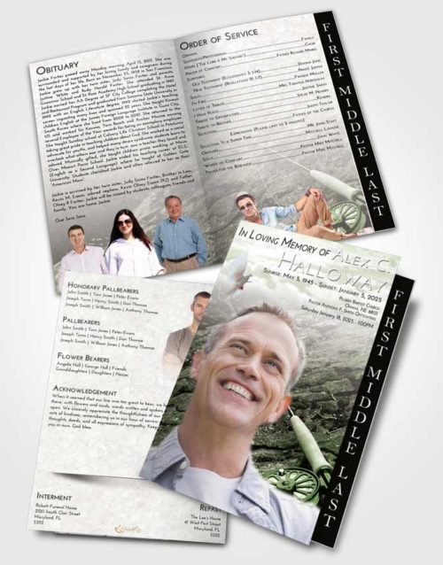 2 Page Graduated Step Fold Funeral Program Template Brochure Loving Fishing on the Rocks