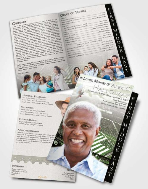 2 Page Graduated Step Fold Funeral Program Template Brochure Loving Football Stadium