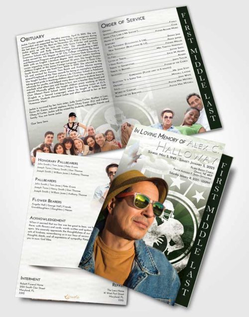 2 Page Graduated Step Fold Funeral Program Template Brochure Loving Football Surprise