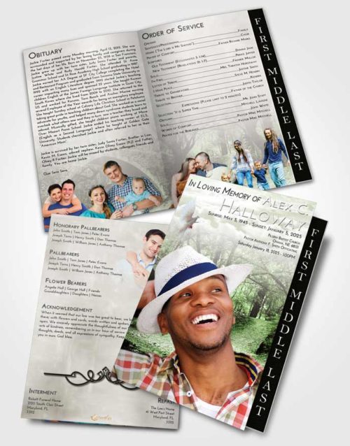 2 Page Graduated Step Fold Funeral Program Template Brochure Loving Forest Bridge