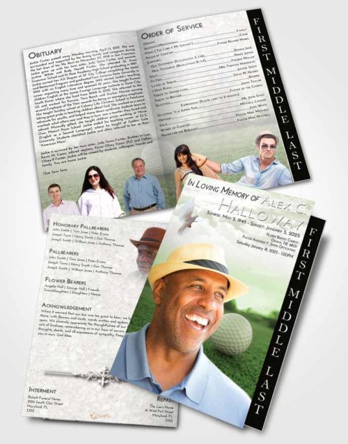 2 Page Graduated Step Fold Funeral Program Template Brochure Loving Golfing Honor