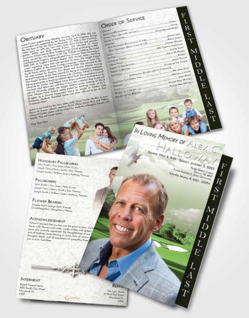 2 Page Graduated Step Fold Funeral Program Template Brochure Loving Golfing Sandtrap
