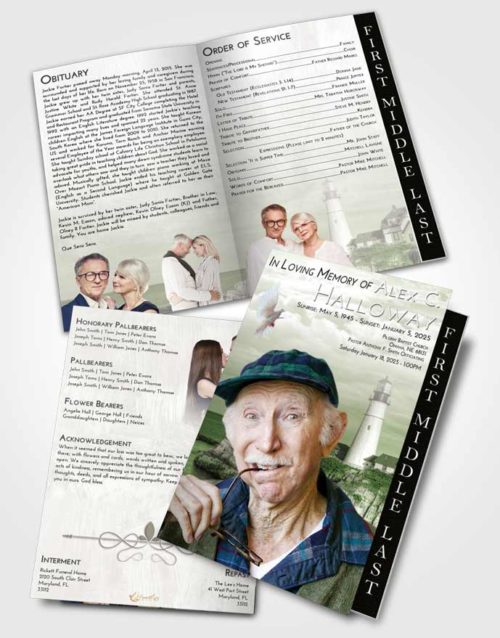 2 Page Graduated Step Fold Funeral Program Template Brochure Loving Lighthouse Journey