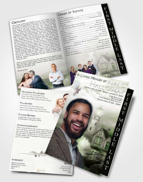 2 Page Graduated Step Fold Funeral Program Template Brochure Loving Lighthouse Lookout