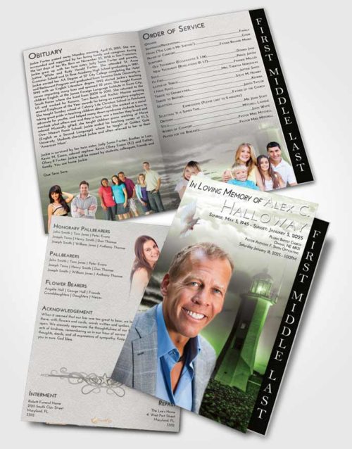 2 Page Graduated Step Fold Funeral Program Template Brochure Loving Lighthouse Magnificence