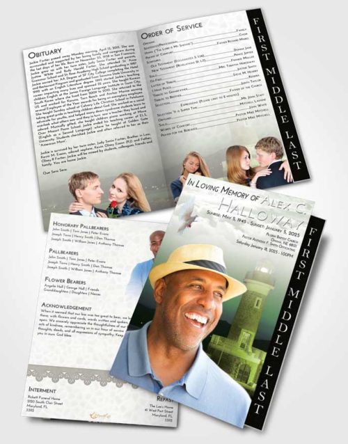 2 Page Graduated Step Fold Funeral Program Template Brochure Loving Lighthouse Majesty