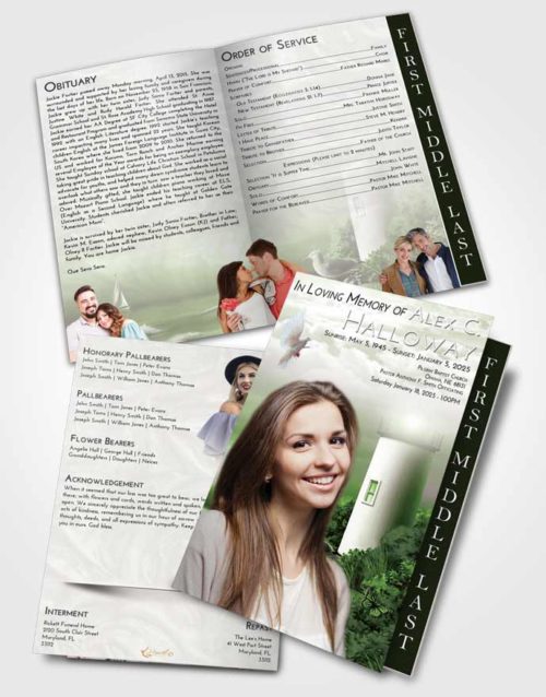 2 Page Graduated Step Fold Funeral Program Template Brochure Loving Lighthouse Mystery