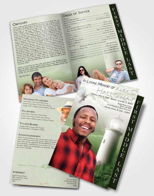 2 Page Graduated Step Fold Funeral Program Template Brochure Loving Lighthouse Serenity