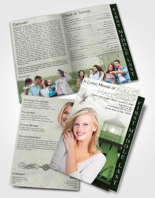 2 Page Graduated Step Fold Funeral Program Template Brochure Loving Lighthouse Surprise