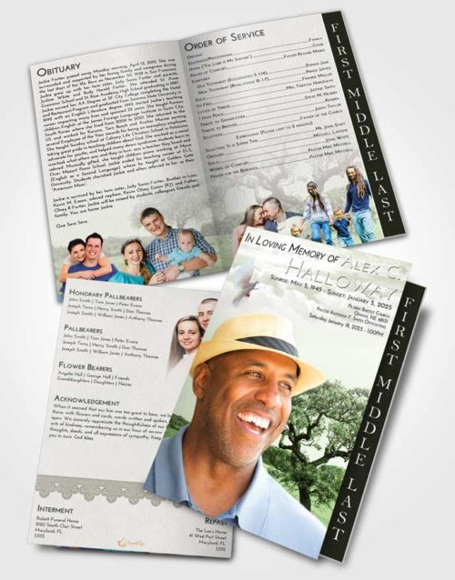 2 Page Graduated Step Fold Funeral Program Template Brochure Loving Loving Leaves