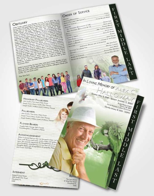 2 Page Graduated Step Fold Funeral Program Template Brochure Loving Magical Parrot
